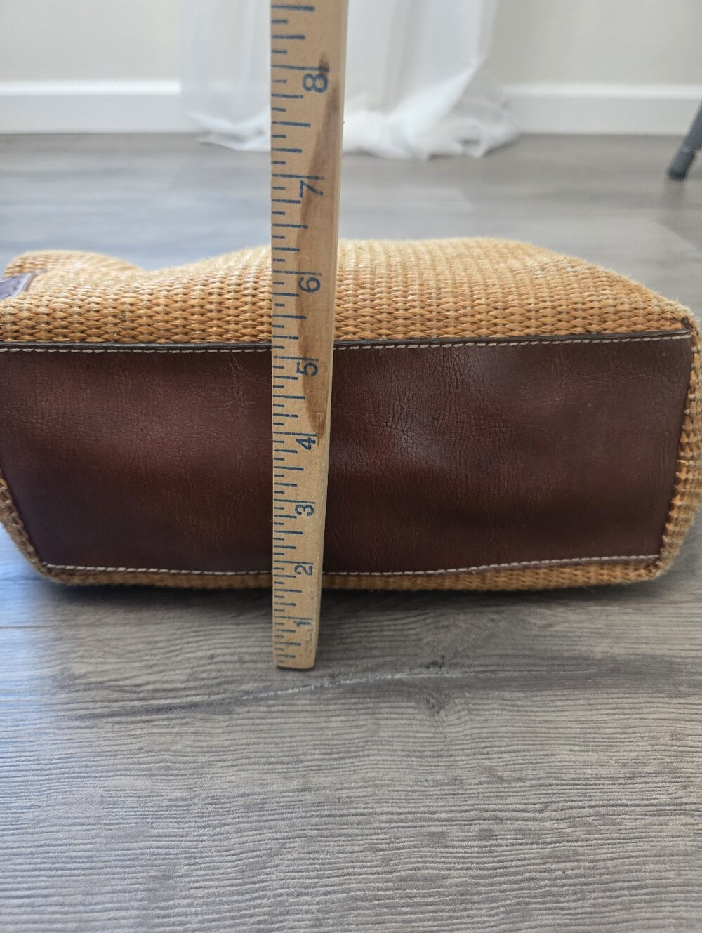 Fossil woven straw and brown leather trim satchel Vintage Cottagecore Fisherman - Picture 5 of 12